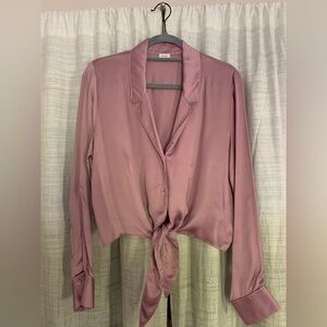Wilfred M Mauve Silky Tie Front Button Down Blouse